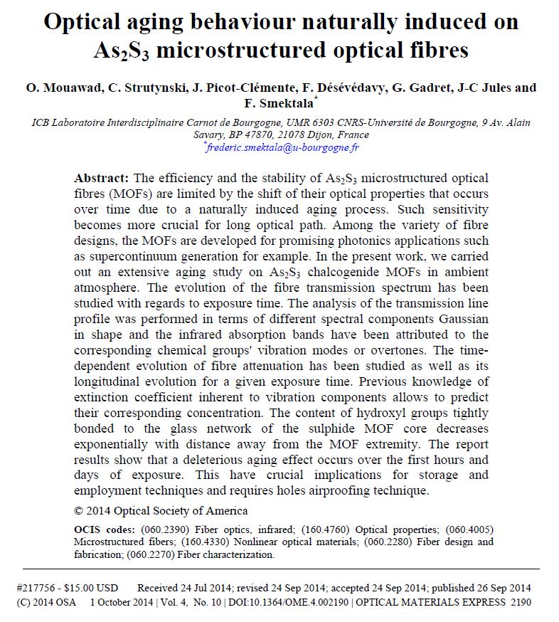 Part 3: Optical, Topological and Structural Aging in As 2 S 3 Microstructured Optical