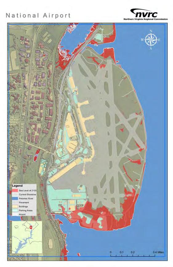Figure 4.22. Projected high-scenario sea-level rise for Ronald Reagan Washington National Airport Year 2100.