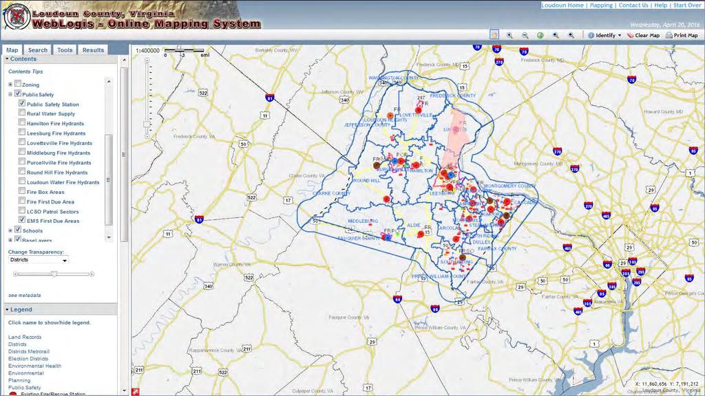 Using the Limestone Layer available through Loudoun County s website, mapped critical assets in Loudoun County were viewed via the County s GIS portal.