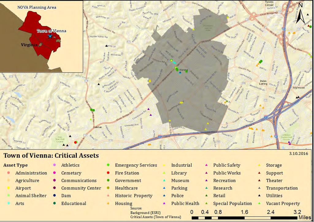 Figure 4.19. Town of Vienna local critical assets and historic structures.