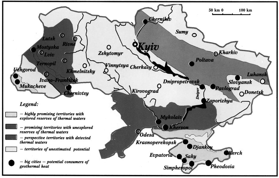 Chetveryk 44 Report 4 FIGURE 1: Map of Ukraine and its geothermal reserves (Institute of Engineering Thermophysics, 1997) Carpathian region is fracture-dominated.