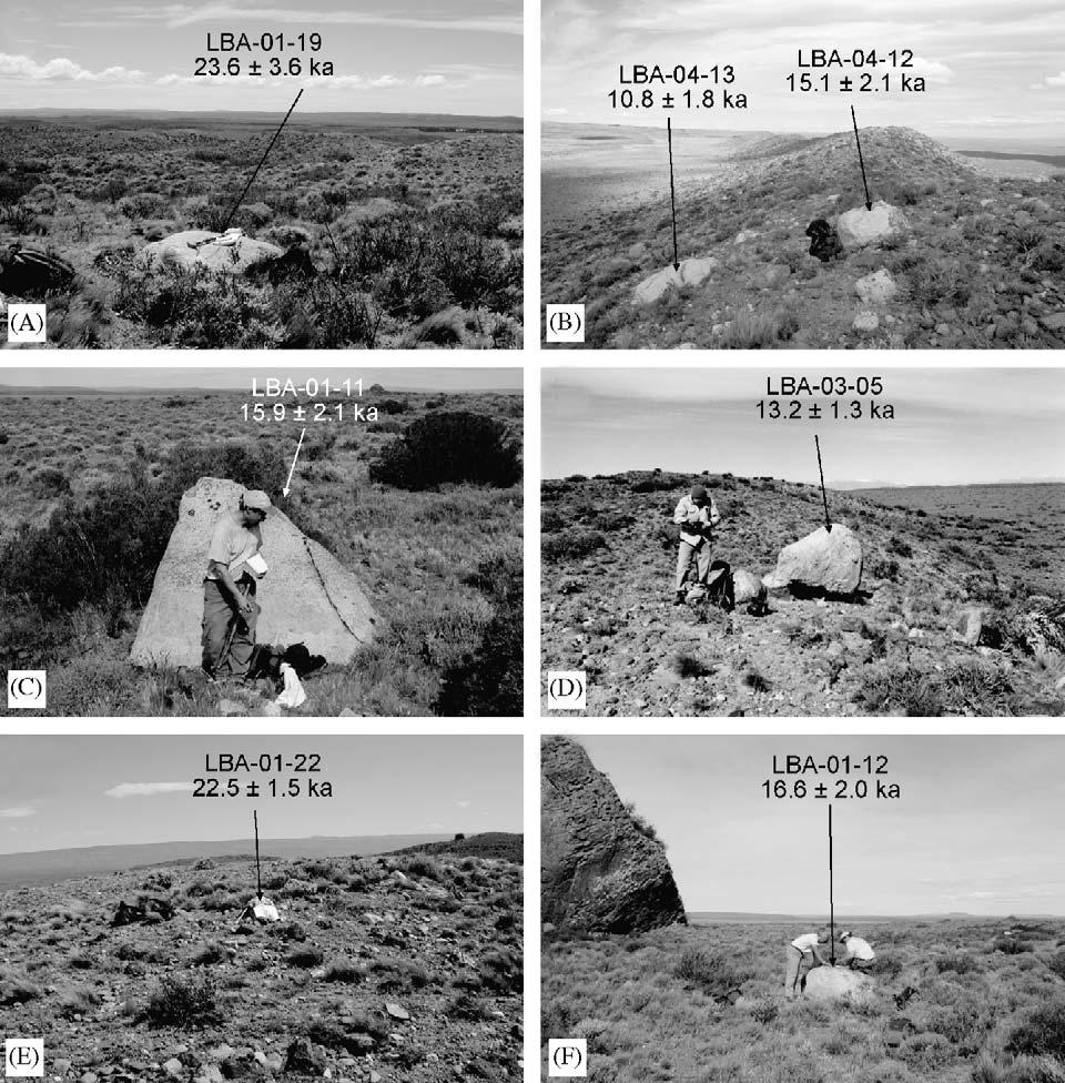 QUAGEO : D.C. Douglass et al. / Quaternary Geochronology ] (]]]]) ]]] ]]] 2 2 2 Fig.. Field photos of moraine crests and erratic boulders.