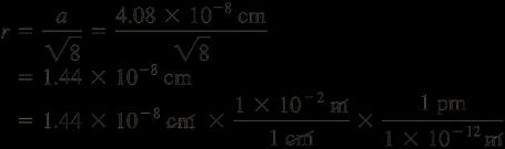 Example 11.3 The mass of a unit cell in grams is From the definition of density (d = m/v), we calculate the volume of the unit cell as follows: Example 11.