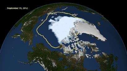 Meteorological Satellite Program of NASA show the minimum Arctic sea ice