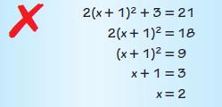 23. Error Analysis Describe and correct the error in solving the equation. In Exercises 27 34, solve the equation by factoring. (See Example 3.) 27. 0 = x 2 + 6x + 9 31. n 2 6n = 0 32.