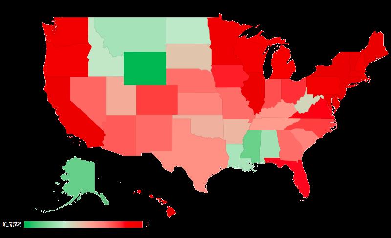 Model Validation: Contention in Polling Population by State Answers collected by isidewith.