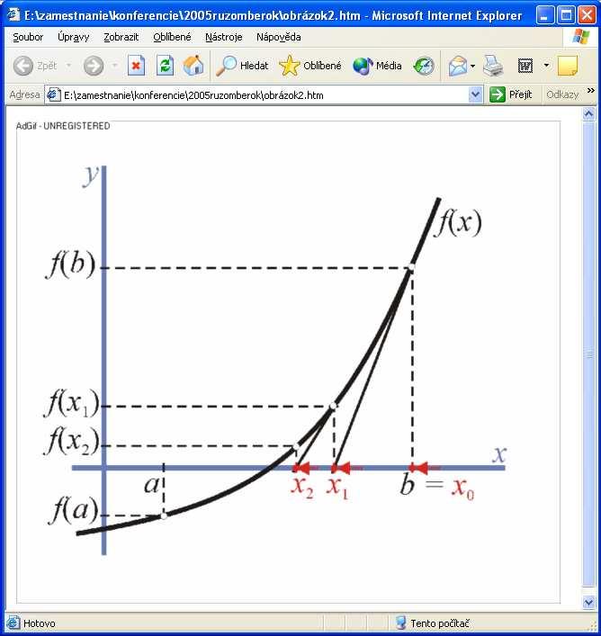 Aspekty riešenia numerických metód na fakultách technických univerzít 31 Obrázok 2 Nahrávka iteračného procesu pri Newtonovej metóde Pojem delenie intervalu v algoritme numerického riešenia určitého