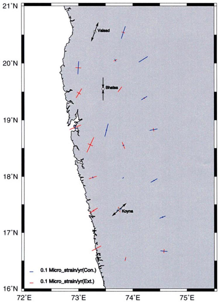 The strain pattern in the study area seems to reflect the transmitted stress field due to the northward continental collision between the India and Eurasia plates along the Himalayan arc.
