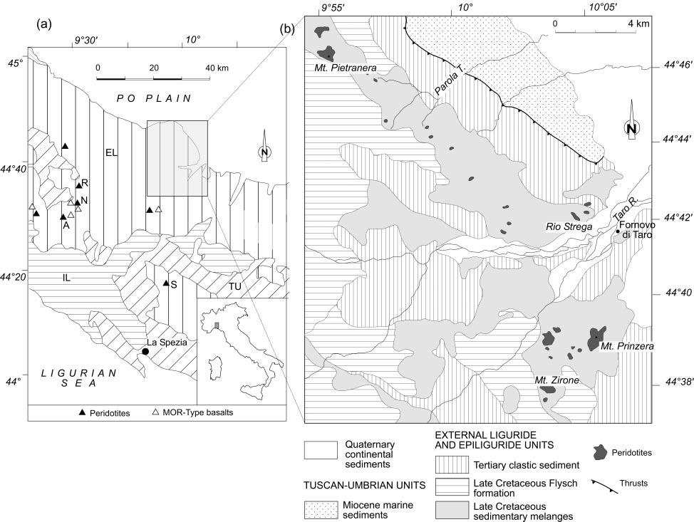 MONTANINI et al. NORTHERN APENNINE OPHIOLITES, ITALY Fig. 1. (a) Tectonic sketch map of the Northern Apennines.