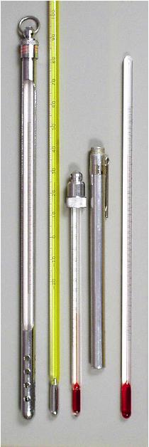 Temperature & Thermometers Linear scale : need 2 points to define Fahrenheit [ F] body temp and ~1/3 of body temp ~100 F ~33 F Celsius [ C] freezing point and boiling