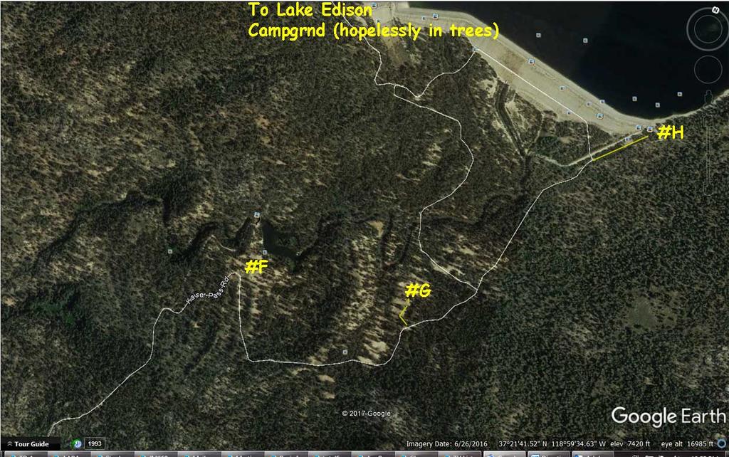 Sites F, G, H are near Lake Edison.
