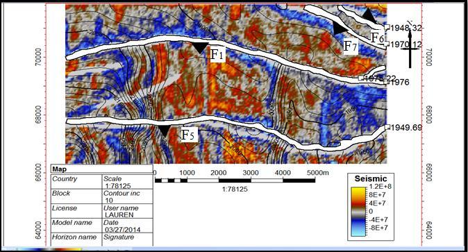 K. D. Oyeyemi, A. P. Aizebeokhai/Petroleum & Coal 57(6) 619-628, 2015 627 seismic attribute (Figure 5b) correlate well with faults and fractures within the study area.