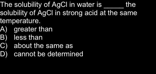 Predicting the Effect on Solubility of Adding Strong Acid Problem: Write balanced equations to explain whether addition of H 3 O from a strong acid affects the solubility of: (a) Iron (II) cyanide