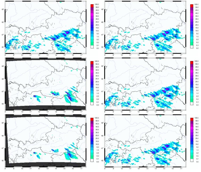 3 h accumulated precipitation analysis The same problem is revealed by the experiments at the three hours of accumulated precipitation.