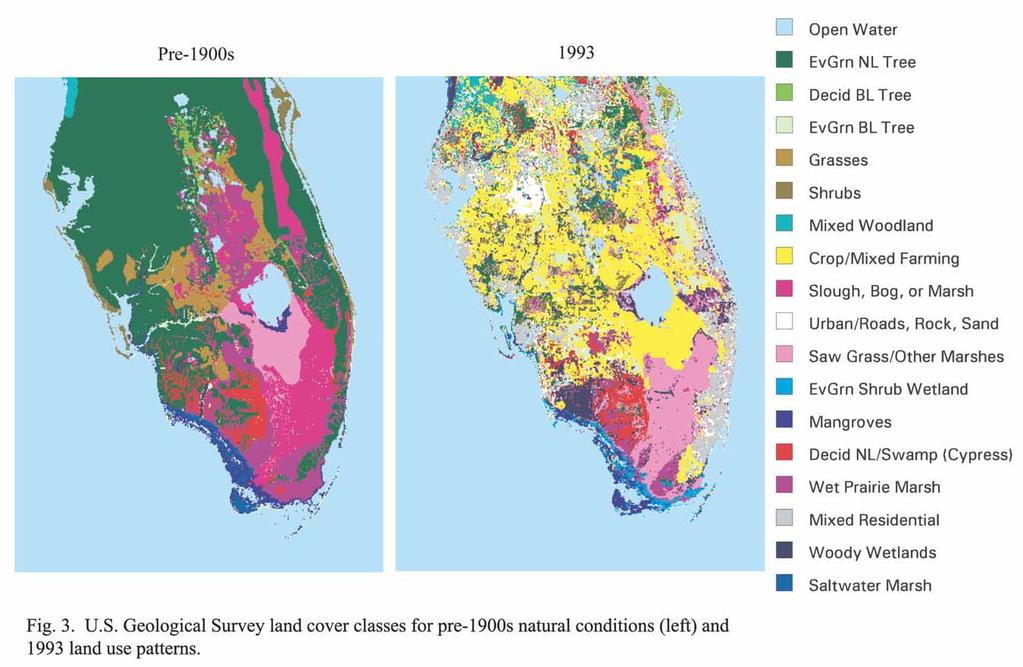 USGS land-cover data for (left) pre-1900 natural land