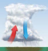 The water vapor releases energy when it condenses into cloud droplets. This energy increases the air motion. The cloud continues building up into the tall cumulonimbus cloud of a thunderstorm.