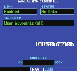 NOTE: If the user manually alters the flight plan on the GNS unit, the systems will not crossfill until the pilot activates the feature again on the GNS unit.