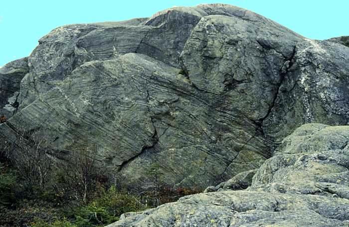Photo by Bedrock Geology One of the best examples is between Tumbledown Pond and the eastern summit of Tumbledown Mountain (Figure 5).