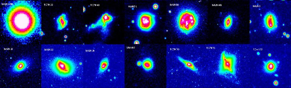 Blue Compact Dwarf (BCD) galaxies: a mixed bag ie (irregular elliptical) ne Cairós et al. (2001) (nuclear elliptical) dwarf galaxies (107 L/L 109, MB > -18 mag; M* ~ 107.