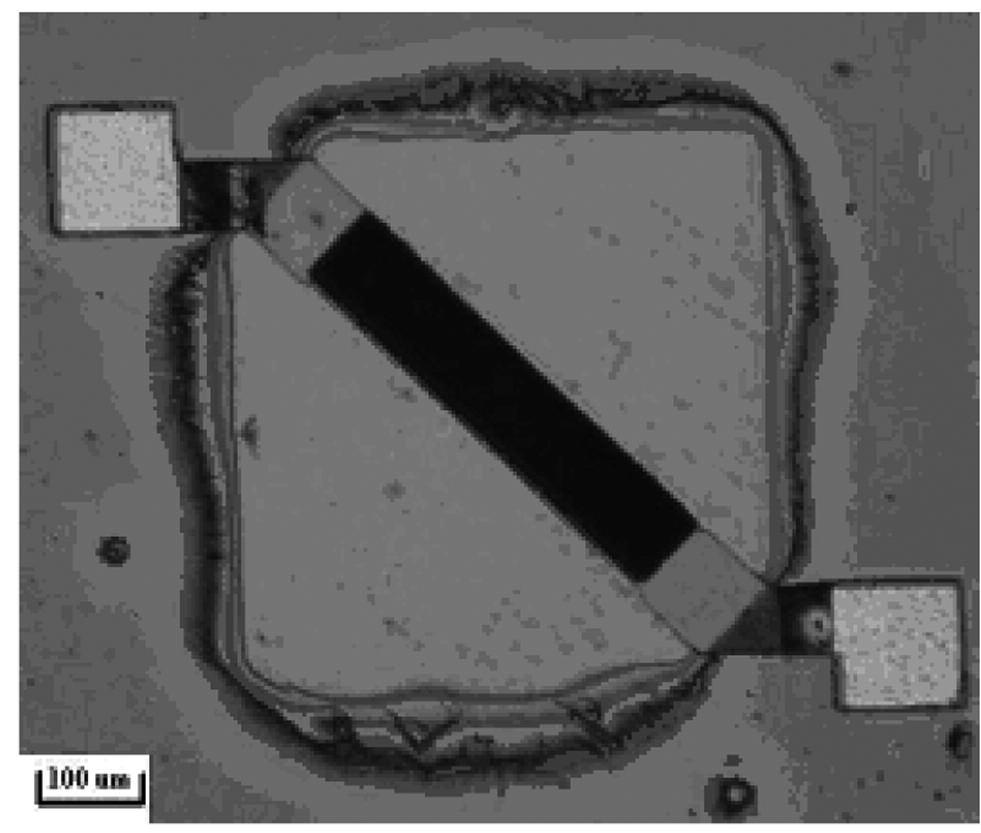 Figure 5. Schematic of the floating polysilicon resistor fabrication. Etching of sacrificial SiO 2 - Floating polysilicon resistor formed. Fig. 6 shows a microscope image of the floating resistor.