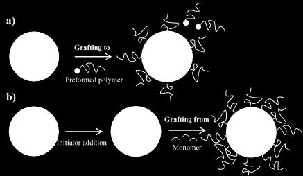 functionalization methods: grafting to (a) and grafting