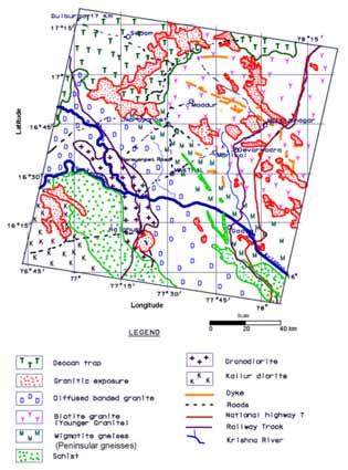 Geological map of the Makthal-Maddur- Narayanpet region as inferred from