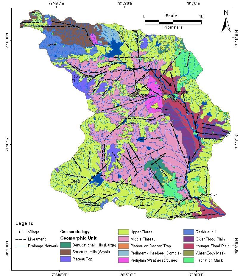 Fig.8: Hydro geomorphological map of the study area Ground Water Prospect Mapping The groundwater prospect map is prepared taking into consideration the hydro geomorphic map, lineament map, and