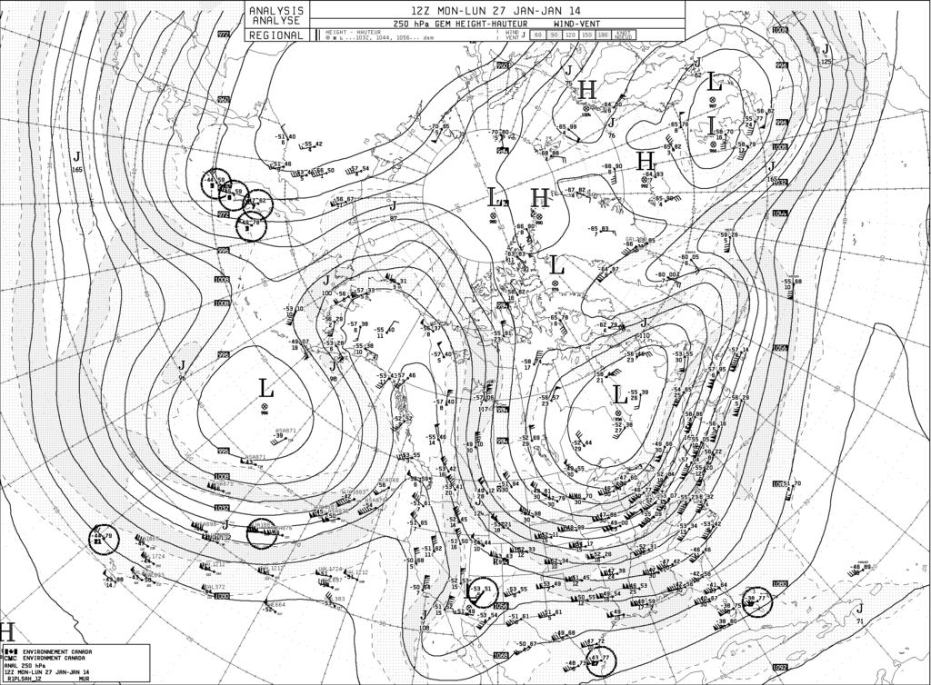 250mb 12z Mon Jan 27 2014 L PV shifted west and south with long wave trough across