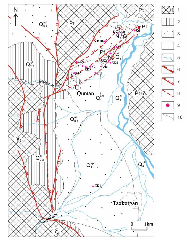 central area of the basin is covered by Quaternary deposits that are less than 100 m thick.
