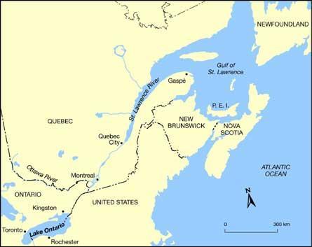 ST. LAWRENCE RIVER Forms part of the NORTHEAST border with CANADA and connects