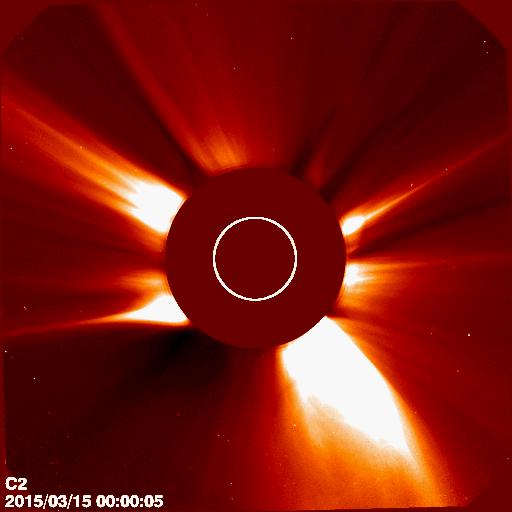 Corona images recorded by SOHO/LASCO C2 during 0000-0312UT on 15 March 2015.