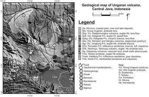 GEOLOGY Ungaran is a complex volcano consisting of a younger body, which was formed by the most recent volcanic activity, and an older body formed by prior volcanic activity.