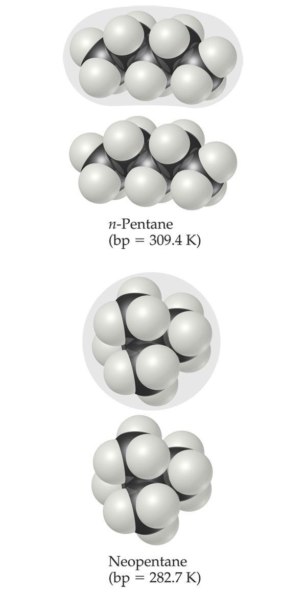 Factors Affecting London The shape of the molecule affects the strength of dispersion forces: long, skinny molecules (like n-pentane