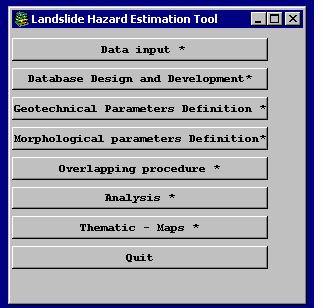 This tool was initially developed in Arc/Info 7.0.1 Macro language and it is called Landslide Hazard Analysis (Figure 2).