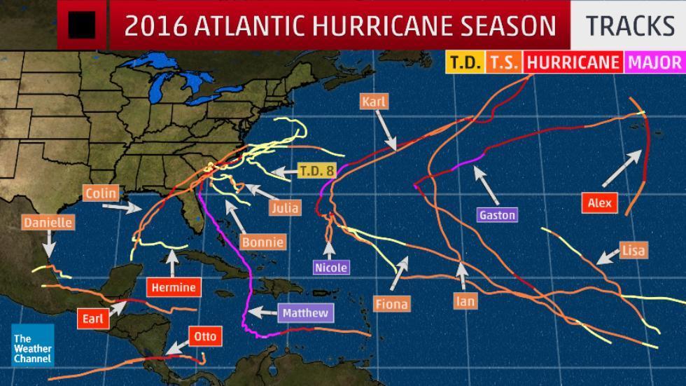2016 Atlantic Hurricane Season Storm Track Map