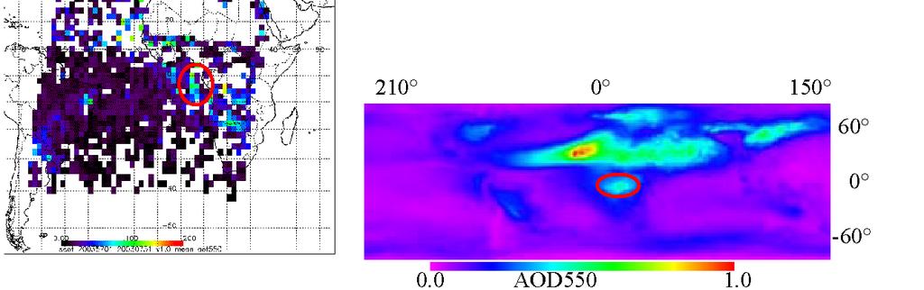 After cloud detection, AOD is calculated over automatically selected and characterized dark pixels and surface albedo correction for a set of 40 different pre-defined boundary layer aerosol mixtures