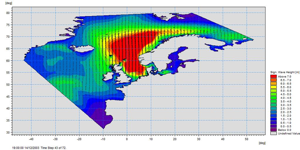COASTAL ENGINEERING 2014 3 Figure 1. MIKE 21 SW model domain showing a snapshot of H m0 during the 14/12/2003. Vectors have been interpolated into a regular grid.