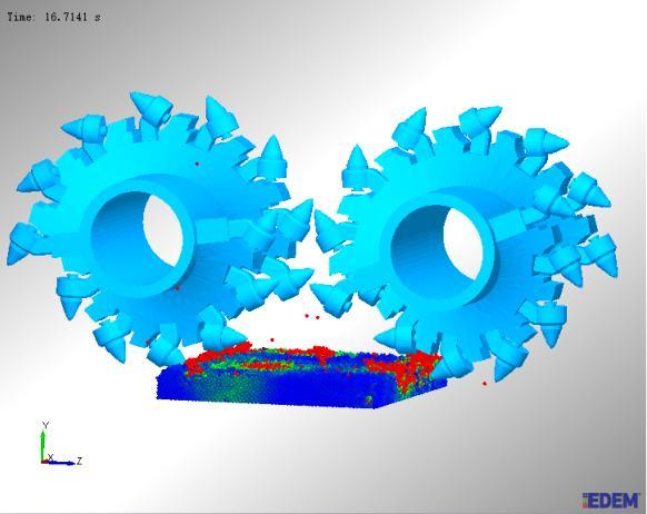 The corresponding 3D DEM model for the new counter-rotating cutter excavating the SMS is