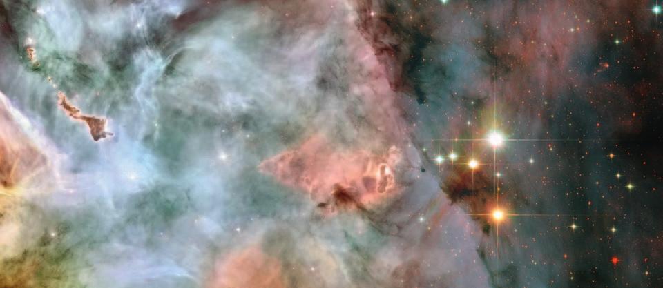 The vast Carina Nebula contains over a dozen stars with masses between 50 to 100 times that of the Sun, and these are the main source of illumination of the nebula itself.