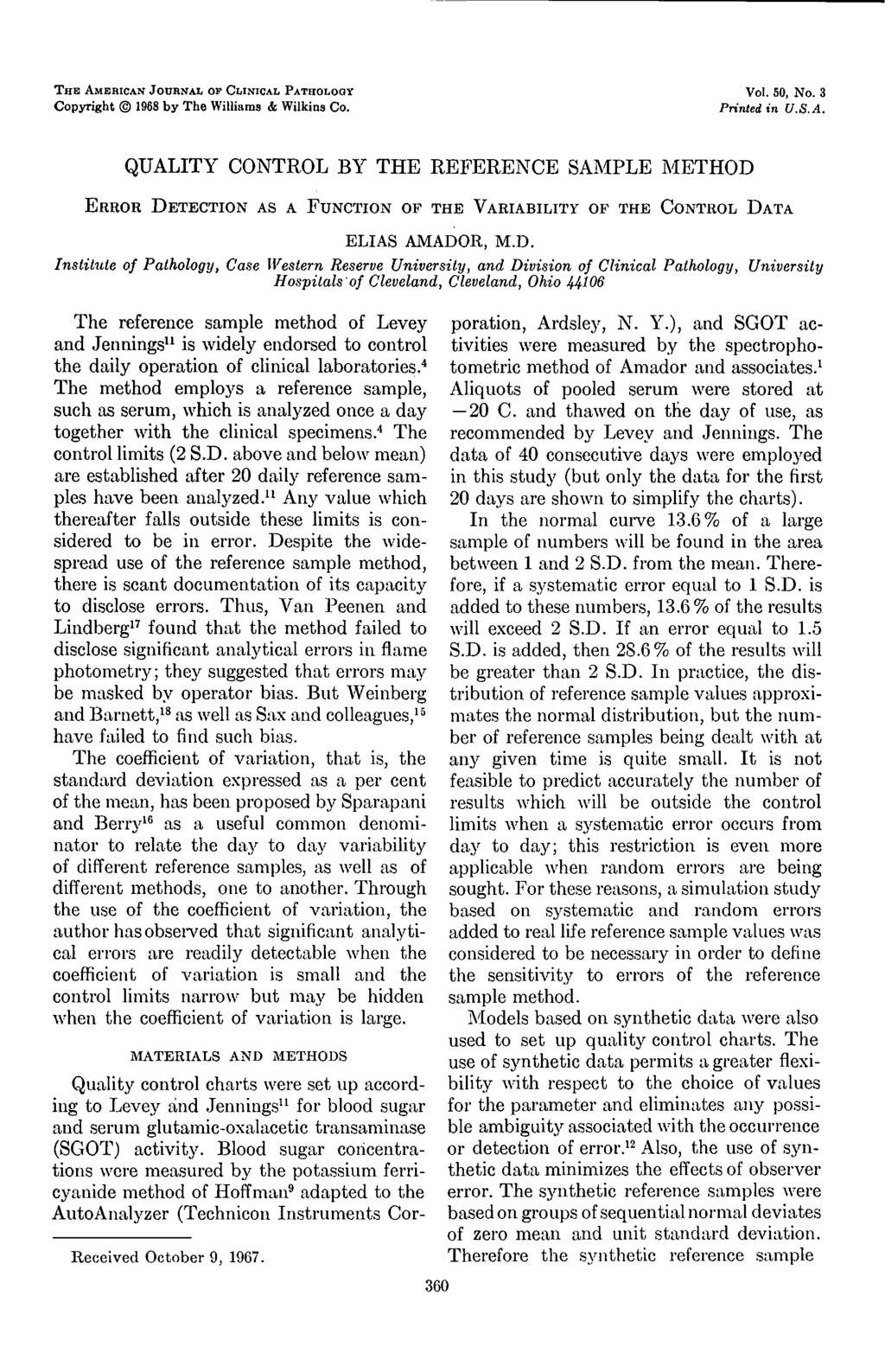 THE MERICN JOURNL OP CLINICL PTHOLOGY Cpyright 968 by The Williams & Wilkins C. l. 5, N. 3 Printed in U.S.
