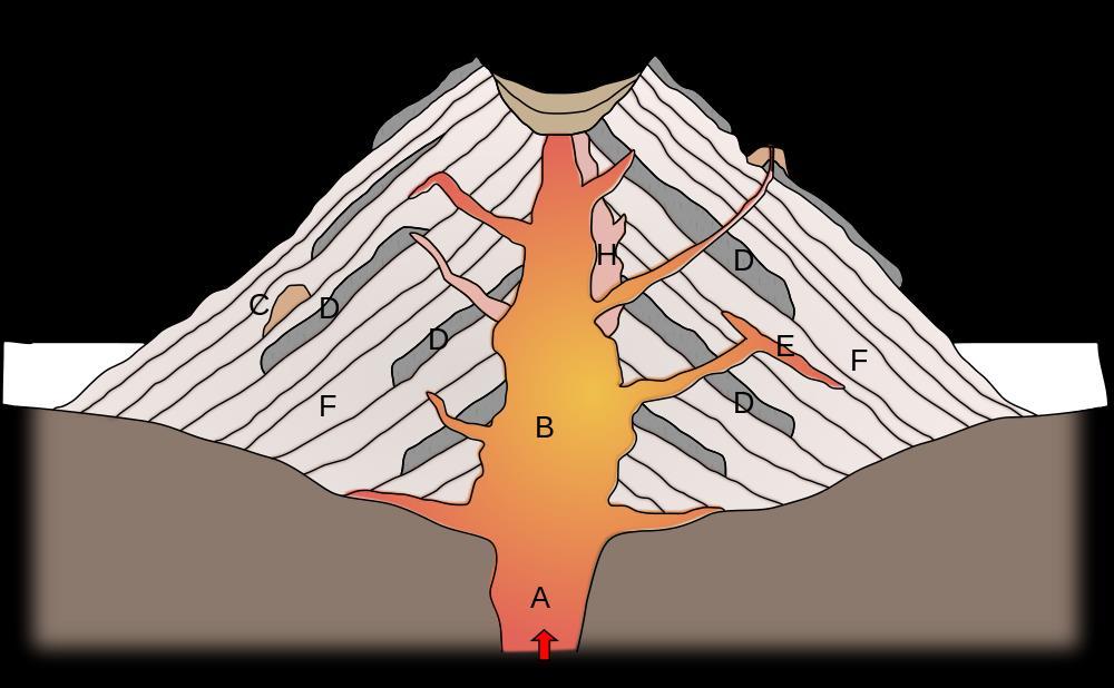 These volcanoes have a conduit system inside them that channels magma from deep within the