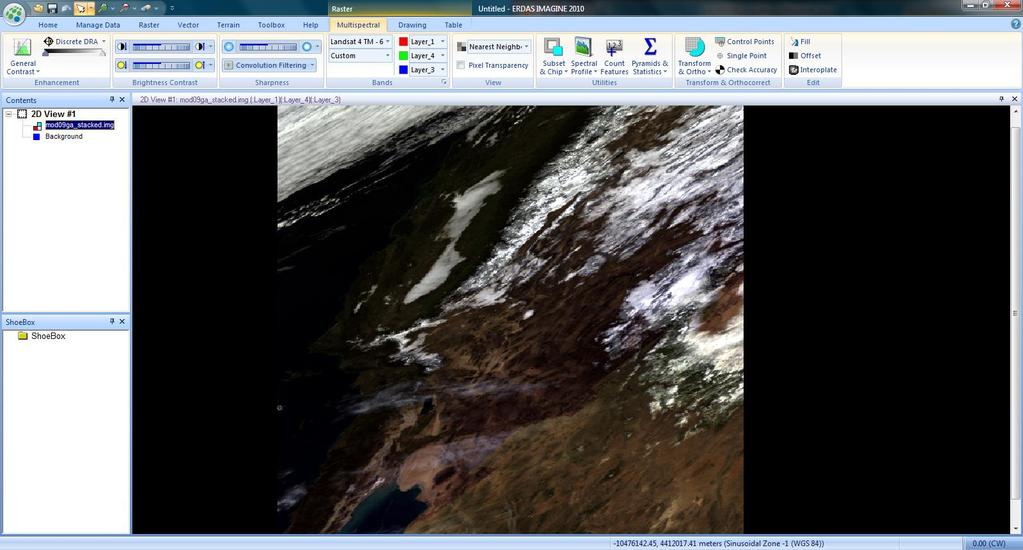 Save your work. References Figure 1. MODIS True color image of Sierra Nevada Mountains for January 4, 2011. Earth Observing System Data and Information System (EOSDIS). 2009.