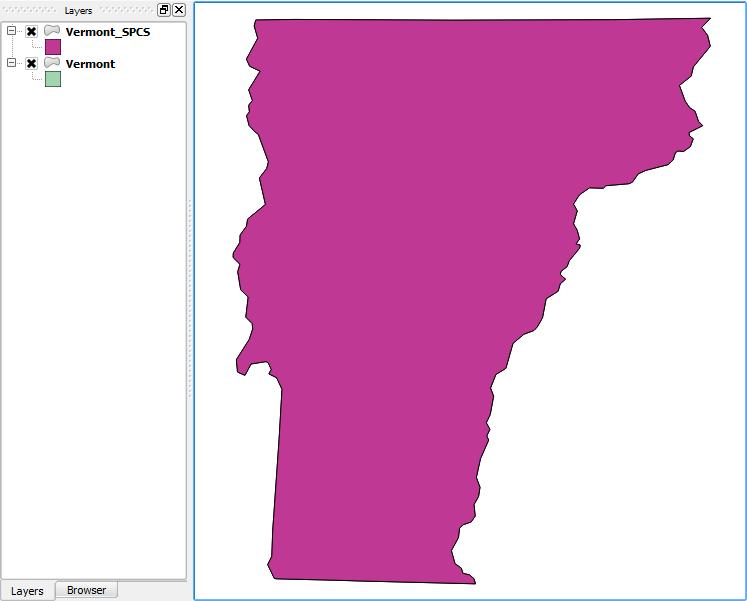 Figure 21: Save vector layer as Dialog Box So far, Vermont looks the same, but you will find out why soon. First, let s make the Vermont_SPCS layer look the same as the Vermont layer. 6.