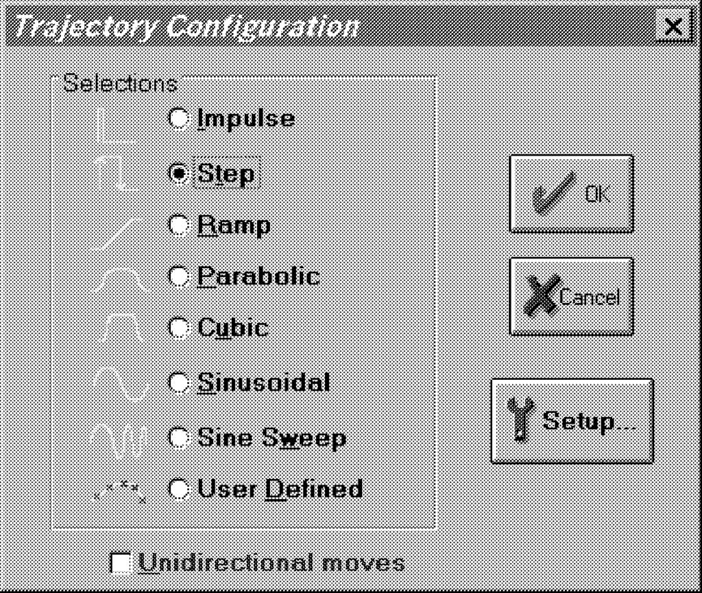 Chapter 2. System Description & Operating Instructions 16 2.1.6.1 The Trajectory Configuration dialog box (see Figure 2.1.-5) provides a selection of trajectories through which the apparatus can be maneuvered.