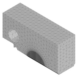 The creation of the load system is made in the modern CAE system. Fixed values of the vertical forces (force P) were added to the nodes situated on the cylindrical surface of the specimen hole.