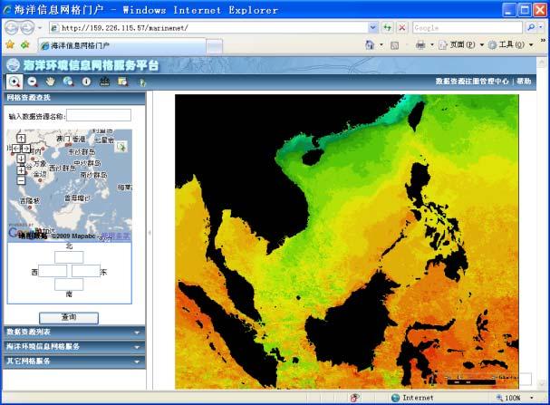 With the above integrated the sea surface temperature data service, the user may produce the curves of sea surface temperature data and the profile curves of sea surface temperature data and the