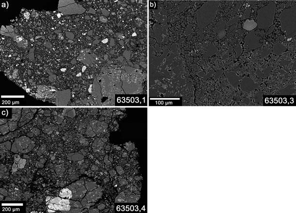 10 V. A. Fernandes et al. Fig. 5. BSE images of a c) feldspathic breccia consisting of mineral, lithic, and impact melt clasts. The sample number is denoted in the lower right of the image.