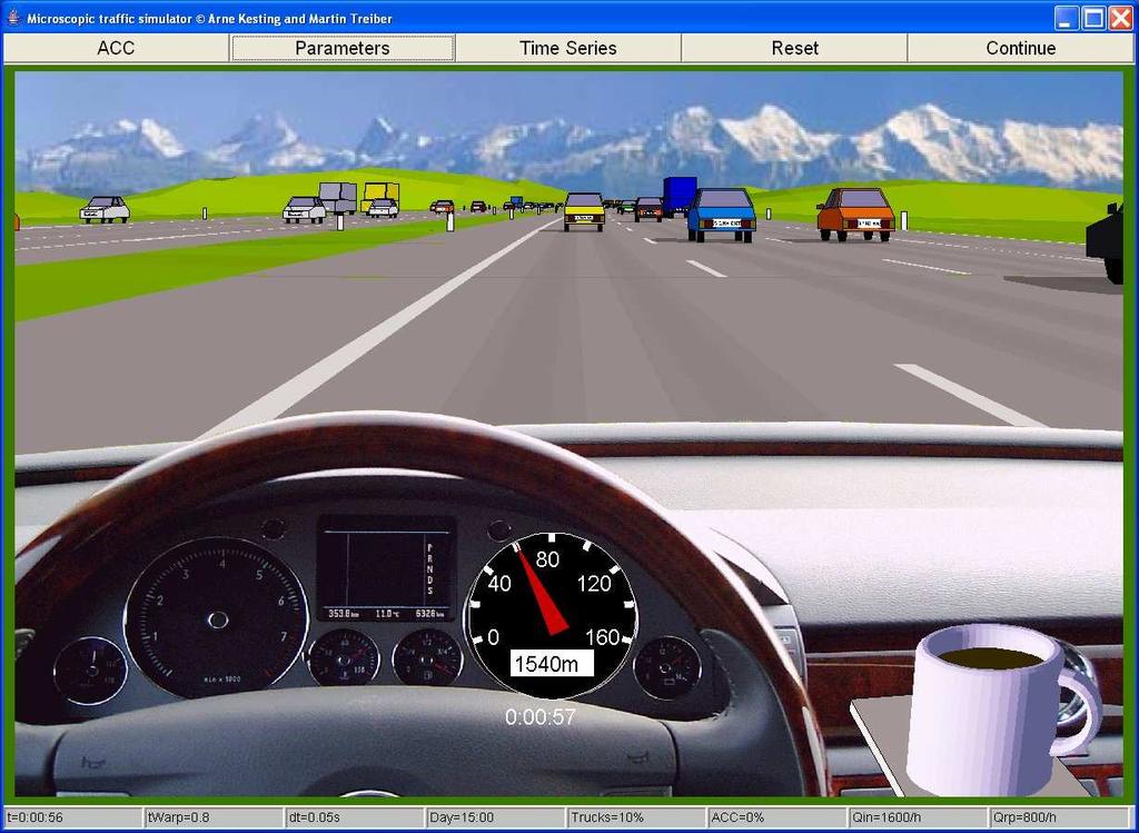 Agents for Traffic Simulation (A. Kesting, M. Treiber and D. Helbing) 23 Figure 11: Example of a 3D animation from the driver perspective.