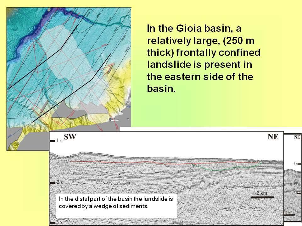 Notes by Presenter: Together with multibeam bathymetry data, also a network of seismic profiles are available, blue are depicted the old 30 KJ sparker lines acquired in the 70s by the institute for