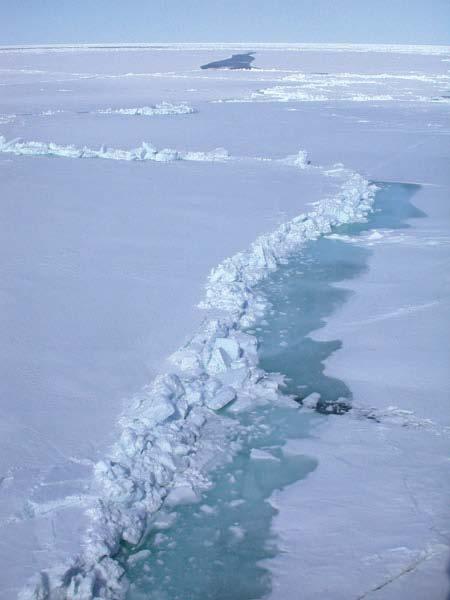 A pressure ridge in the Chukchi Sea resulting from convergent ice motion. This one is about 3 m wide and about 3 m high.